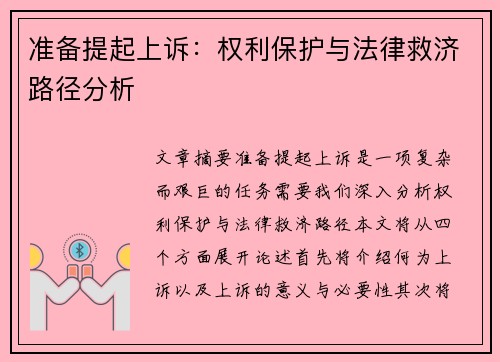 准备提起上诉：权利保护与法律救济路径分析